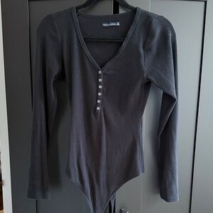 Abercrombie & Fitch Black Buttoned Bodysuit
